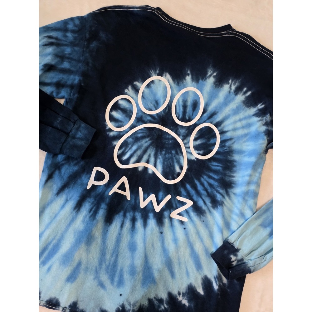 PAWZ Saves the Dogs Womens Medium Dog Mom Blue Tie Dye Graphic Long Sleeve Shirt